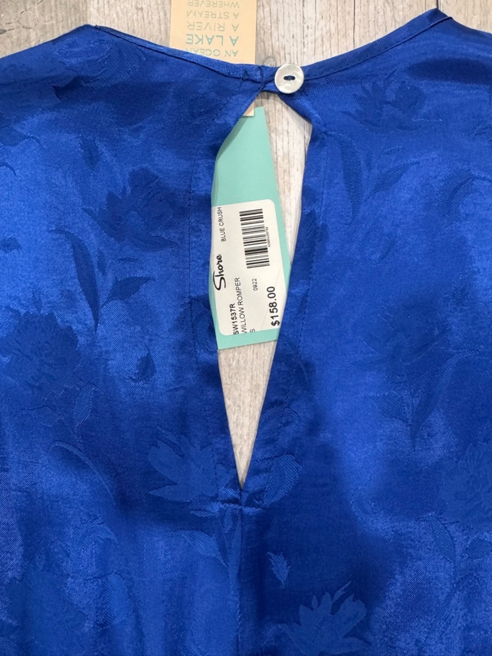 🆕 shore Royal Blue Willow Romper Satin, Floral, Belted, Elastic Waist Sz. S - Picture 11 of 13